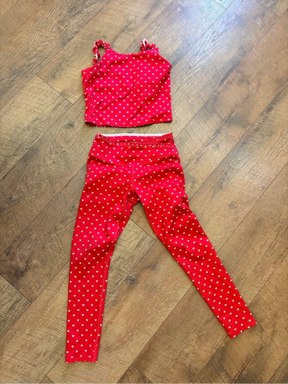 Girls Red Heart Print Leggings & tank